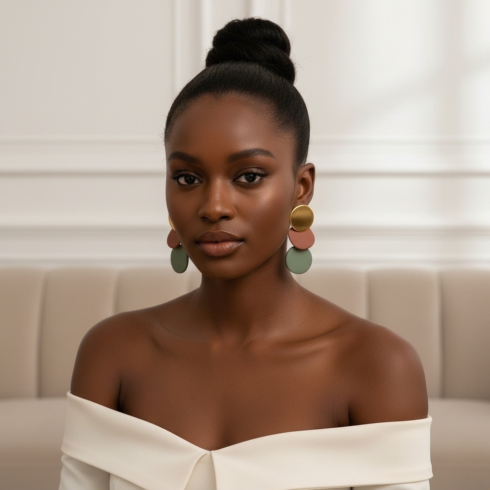Gold Burgundy & Green Statement Earrings